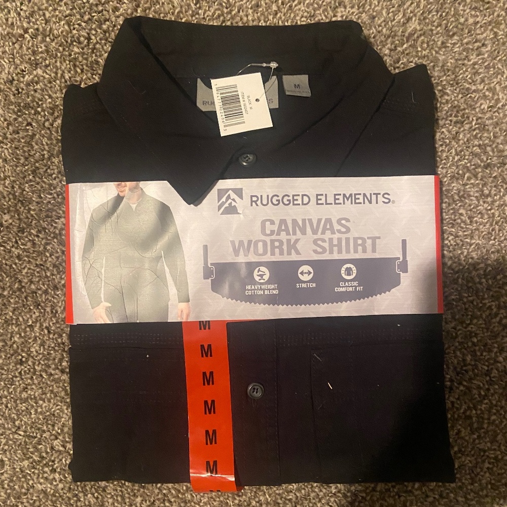 Rugged Elements Canvas Work Shirt black Medium long sleeve New